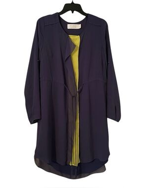 Isani Women’s Navy Yellow Block Quarter Full Sleeve Waist Tie Midi‎ Dress Size 4
